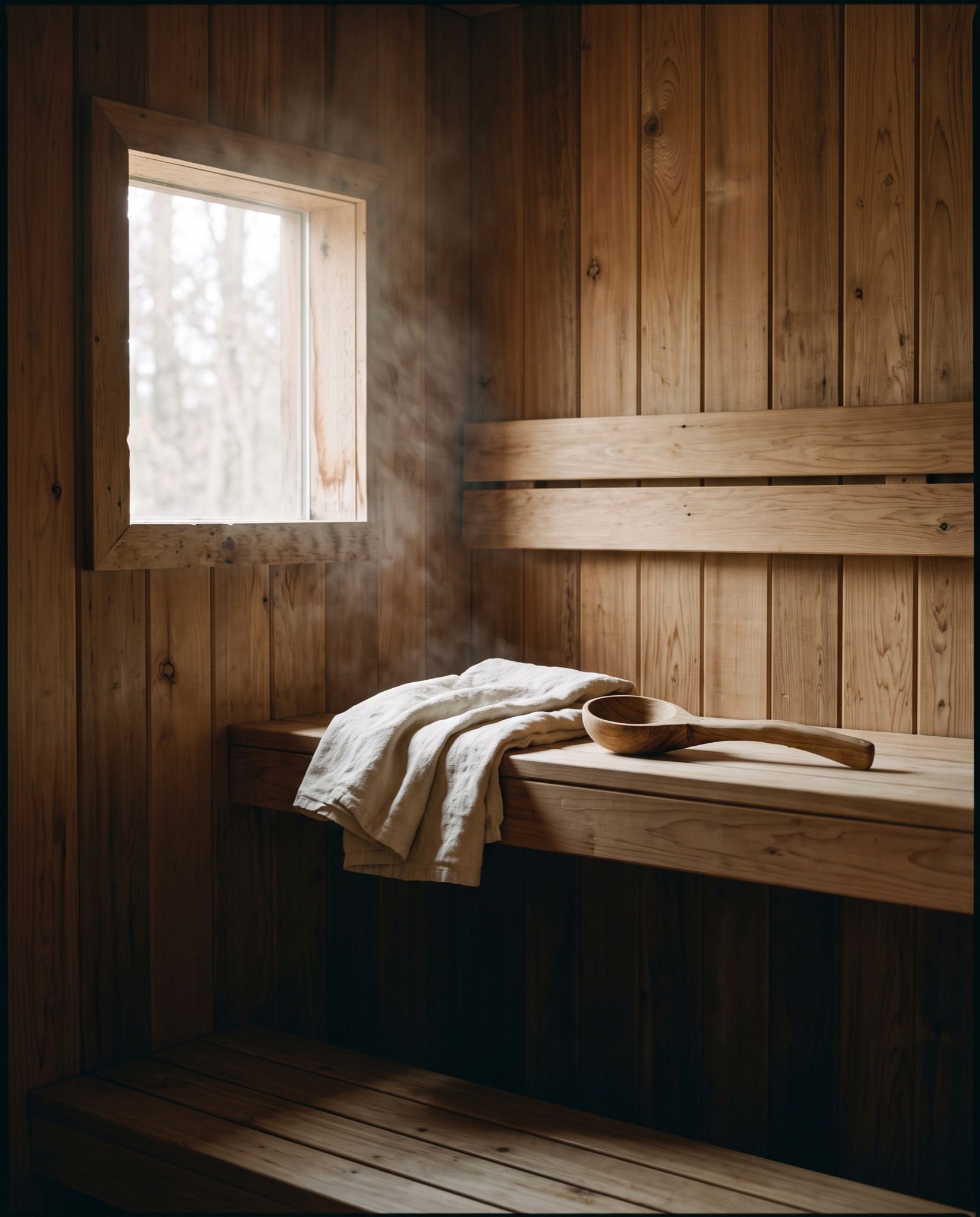 A cedar sauna beside a cold plunge