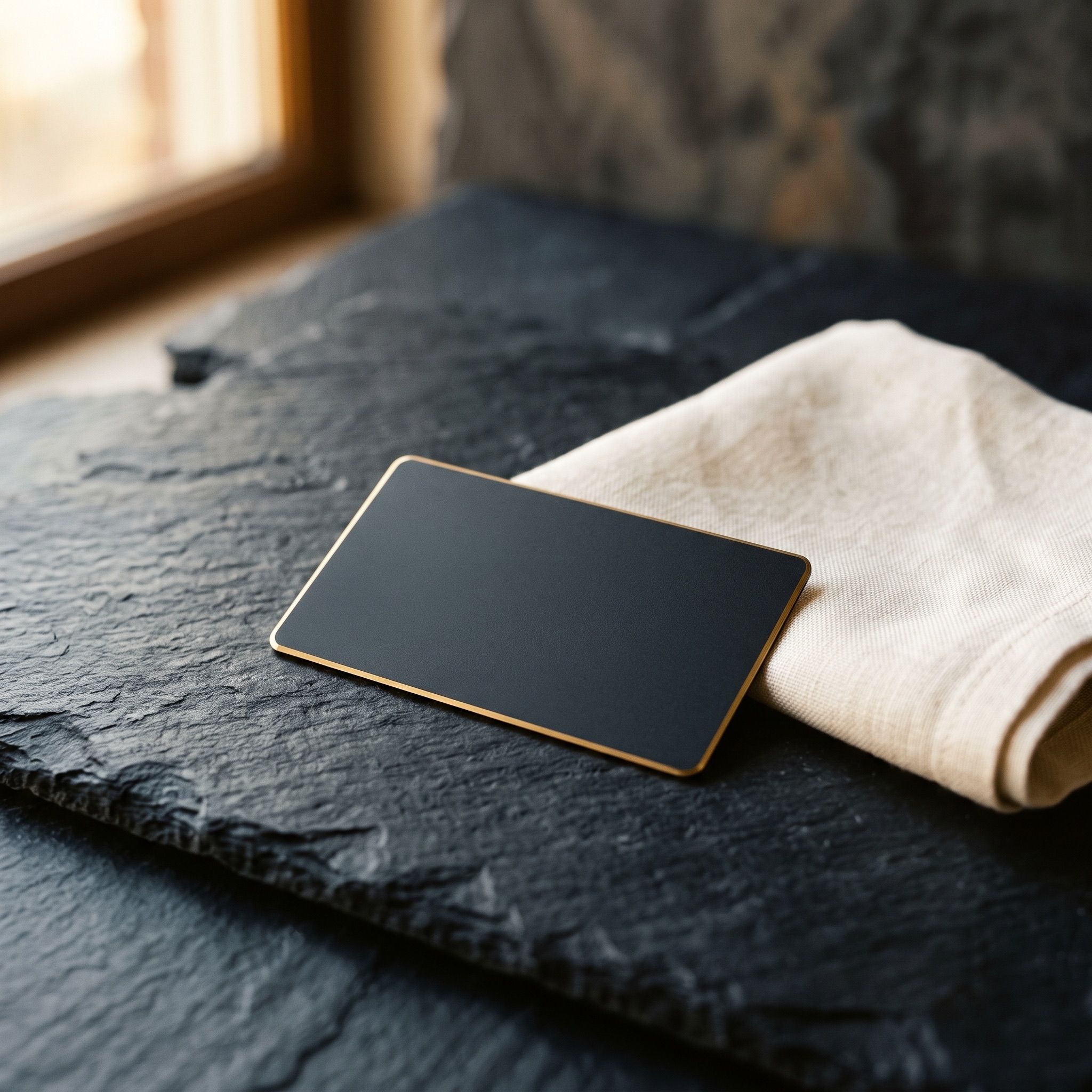 The Obsidian founding card resting on dark stone