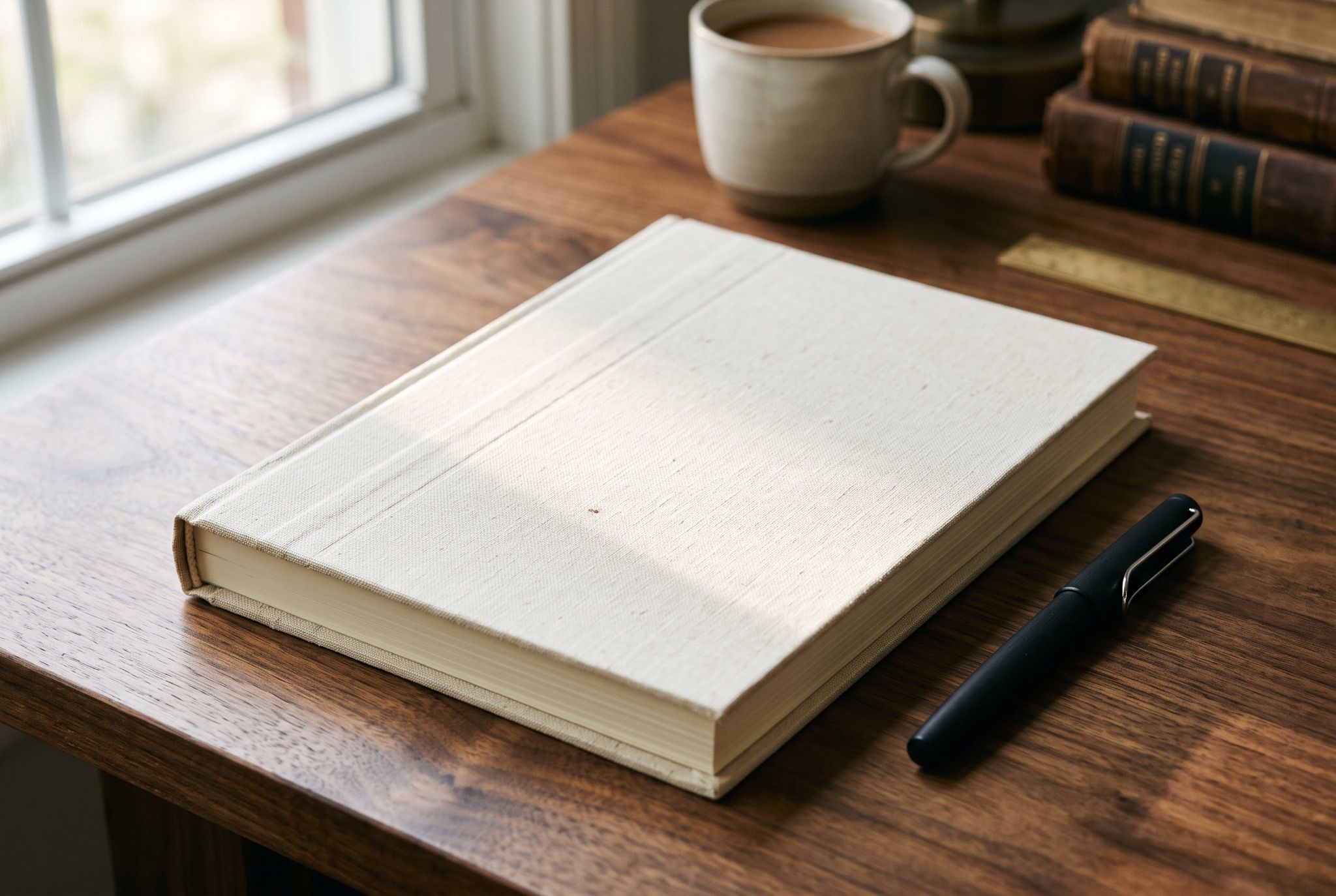 A bound strategy document open on a desk